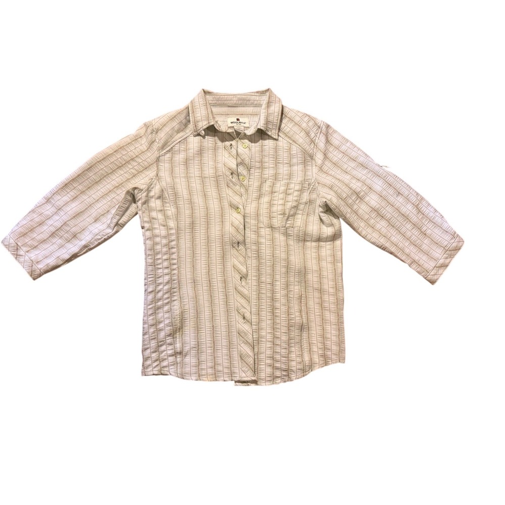 Woolrich Women's Small Striped‎ Seersucker Button-Up Shirt Chlorophyll Green